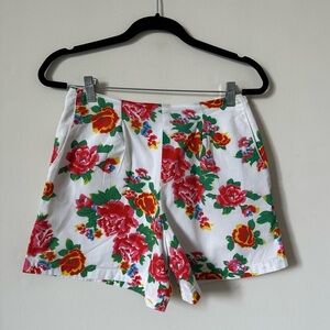 Rhode Resort White Floral Rose Pattern Cotton Shorts Size S
